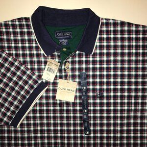 Men's Vintage Duck Head Plaid Short Sleeve Polo-Size XL